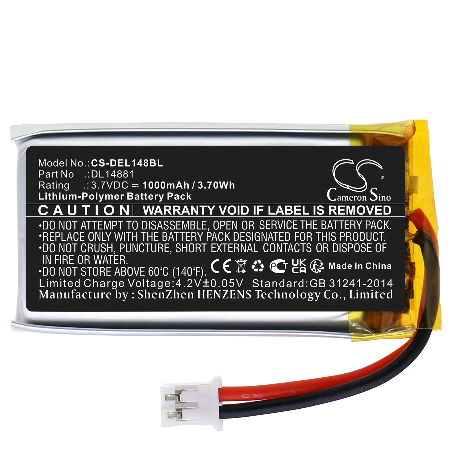 3.7V 1000mAh Barcode Scanner Battery DL14881 for Deli 14951w +TOOL