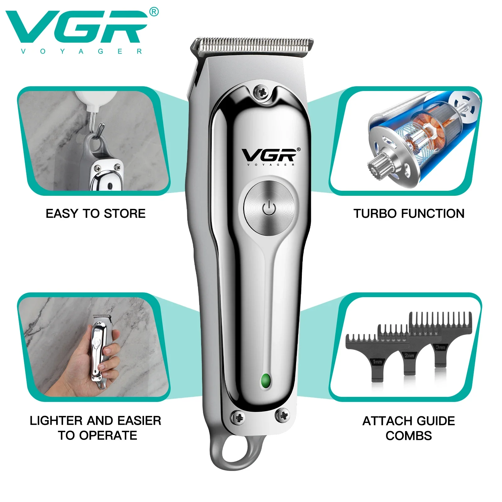 VGR Hair Trimmer Professional Hair Clipper Wireless Beard Hair Cutting Machine Rechargeable Electric Face Trimer for Men V-071 view 3