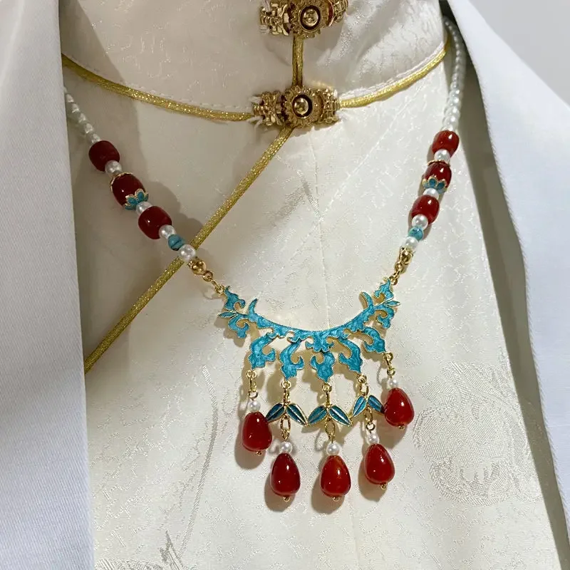 

Chinese Style Exquisite High-grade Necklace Women's Vintage Jade or Pearl Necklace Hanfu Glaze Accessories for Girlfriend Gift