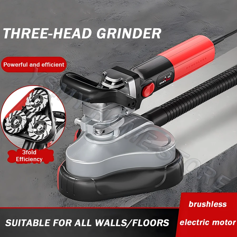 1980W Wall Grinding Machine Three head dustless concrete cement Handheld Polishing sanding Tool Brushless speed control 110/220V