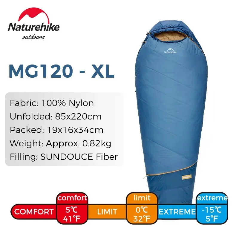 Saco de dormir Naturehike Mummy MG120 MG270 para adultos, saco de dormir grueso y cálido para 4 estaciones, portátil, lavable, para viajes de invierno, camping y actividades al aire libre