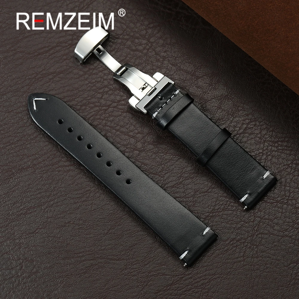 Vintage-Armband, Ölwachs, Verfärbung, Leder-Uhrenarmband, 18 mm, 20 mm, 22 mm, mit Schmetterlingsschnalle, Handgenähtes Rindslederarmband
