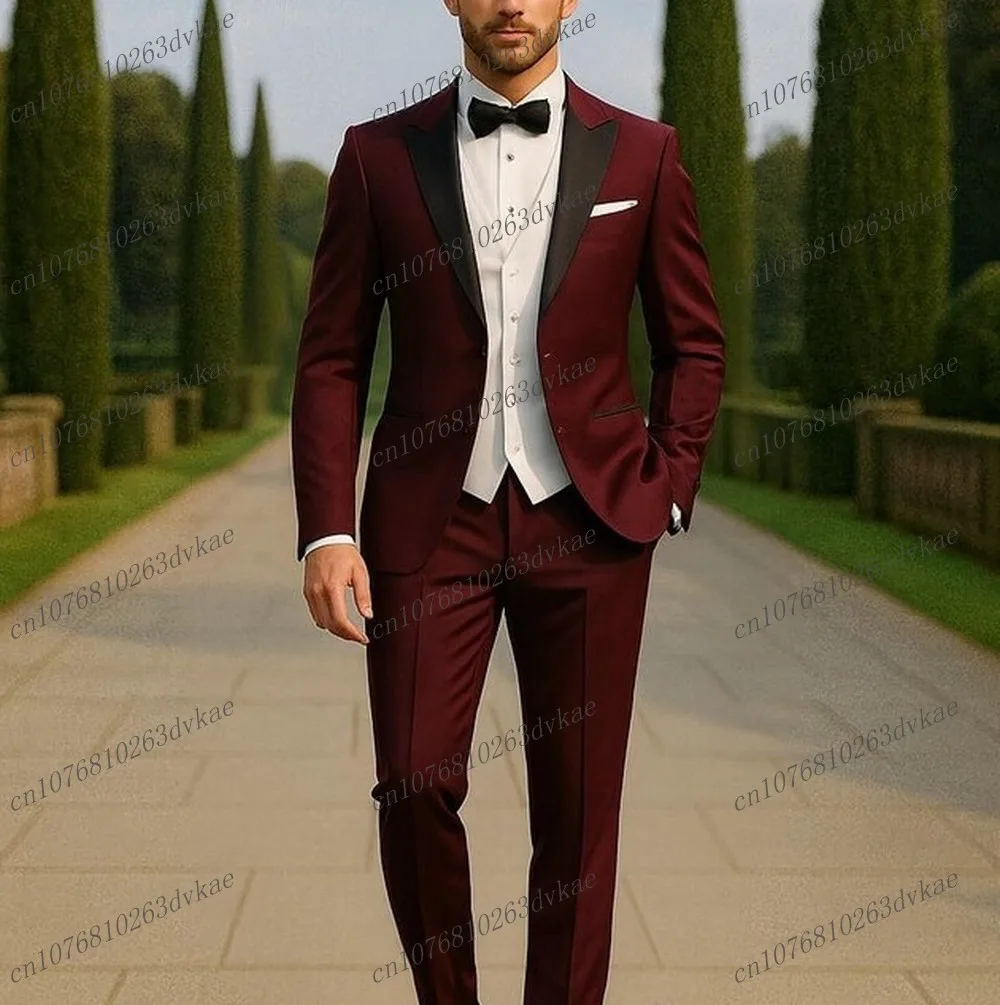

Black Burgundy White Red Men Suit Wedding Party Formal Groom Groomsman Prom Business Male Tuxedos 3 Piece Set Jacket Vest Pants
