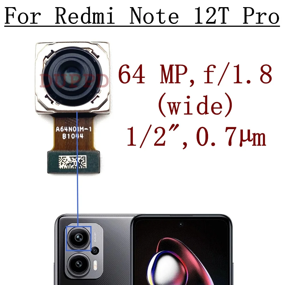 Rear Back Main Camera For Xiaomi Redmi Note 12T Pro Front Selfie Facing Wide Camera Module Flex Parts