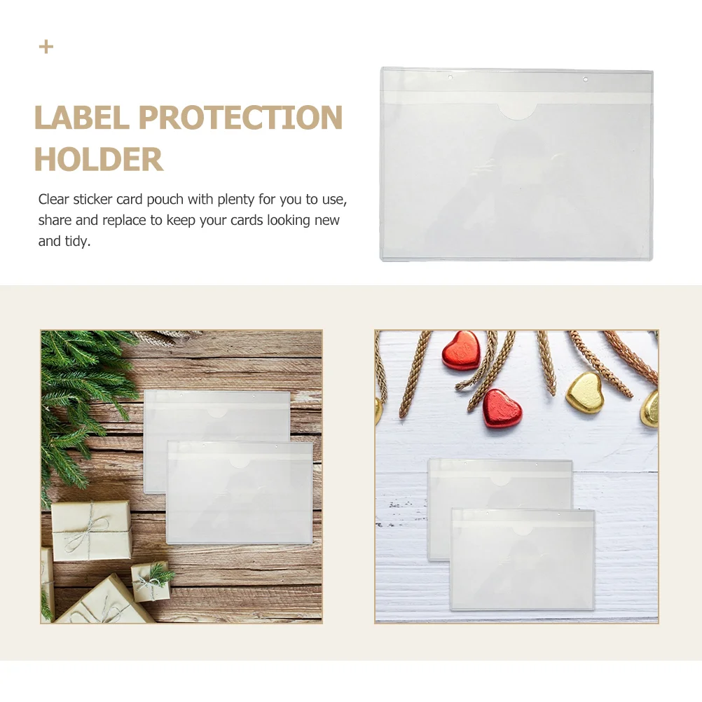 20 Pcs Self-adhesive Card Pocket Transparent Color Library Pockets Plastic Cards Holder Top-open Business Organizer Pvc Index