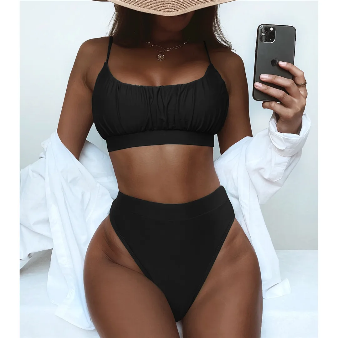 Neuer, sexy, geraffter, gepolsterter Damen-Badeanzug, Bikini mit hoher Taille, zweiteiliges Bikini-Set, Badebekleidung, Badeanzug, Modell V3191. – Detail 14