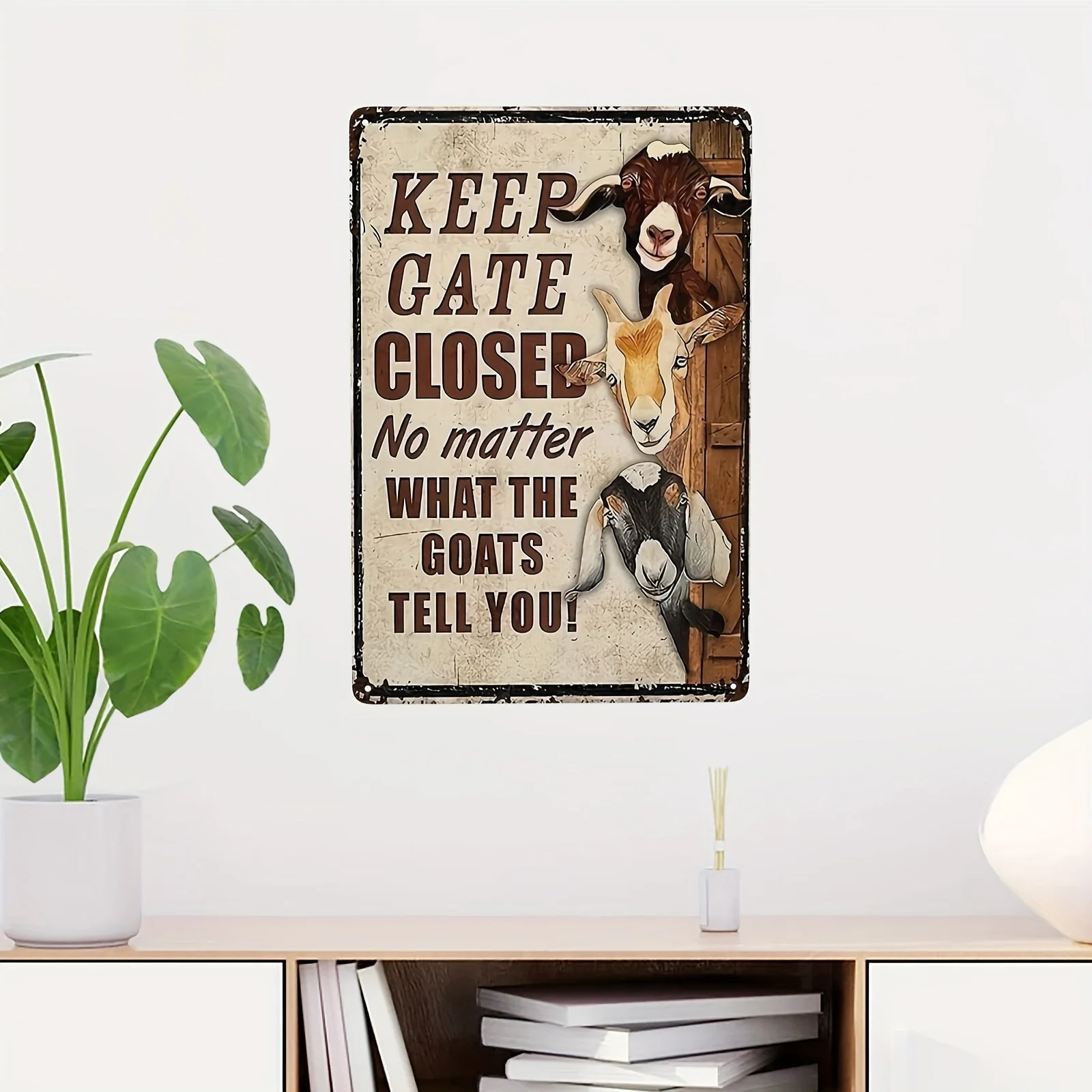 Funny Goat Farm Sign - Keep the Gate Closed, Metal Tin/Aluminum Caution Sign for Farmhouse Fence, House Wall, and Gate