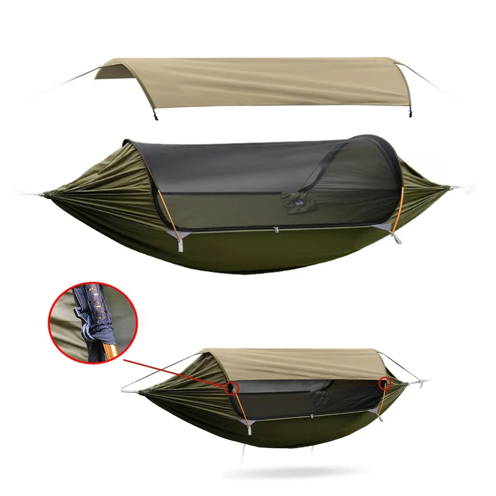 Camping Mosquito Net Hammocks With Awning  Anti-Rollover Portable Outdoor Tourist Sleeping Hanging Hammock Swing For Nature Hike