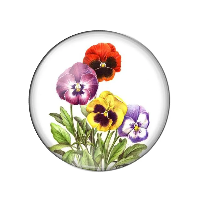 Pansy Flowers Watercolor Painting 10pcs mixed 12mm/18mm/20mm/25mm Round photo glass cabochon demo flat back Making findings