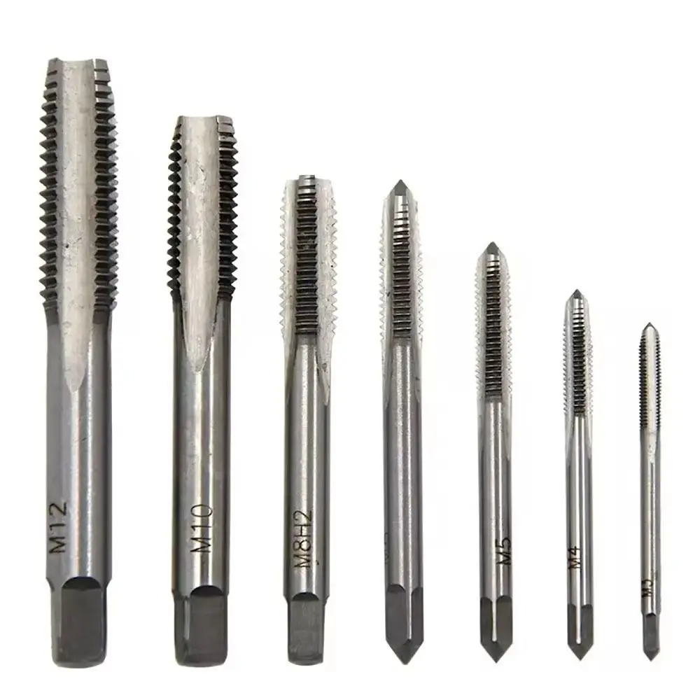 7Pcs/set Straight Fluted Screw Thread Tap Set Square Shank Hand Tools Plug Tap Drill Bits Set Metric HSS M3-M12 Tapping Tool Set