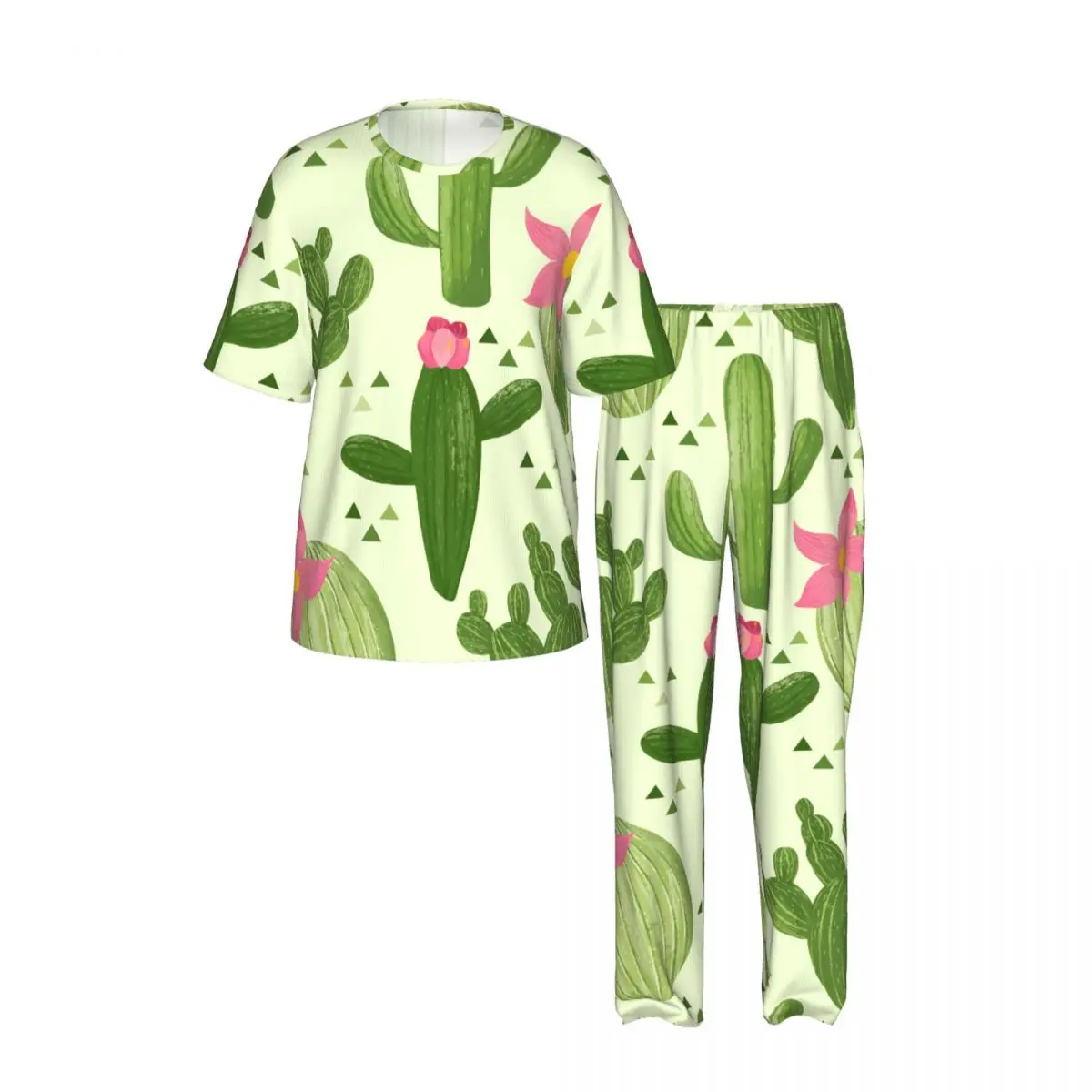 Sleepwear Summer Spring Home Clothes Cactus Collection Short Sleeve Long Pant Nightwear