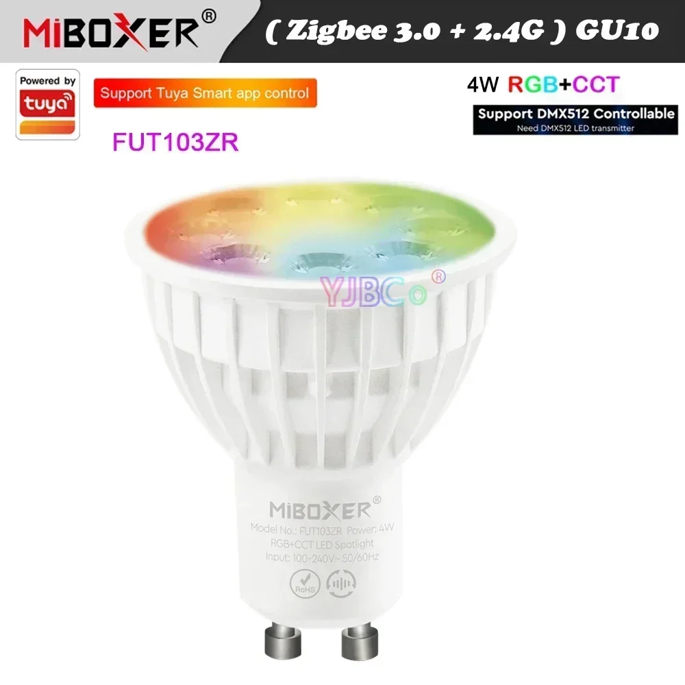 Miboxer GU10 4W RGB+CCT LED Spotlight Smart Light Bulb 2.4G switch/Zigbee 3.0 Remote/APP/DMX512/Voice Control 110V-220V AC