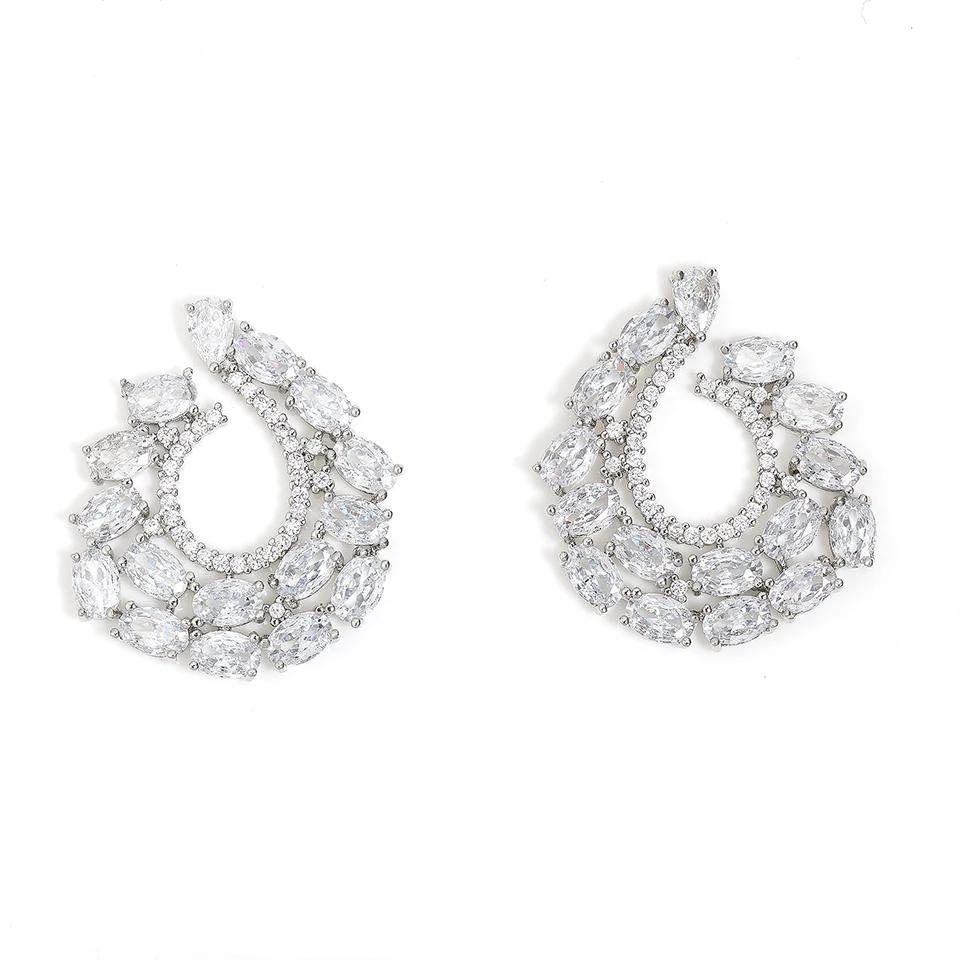 ZAKOL Fashion Clear Zircon Circle Shape Stud Earrings for Women Crystal Wedding Party Jewelry EP069