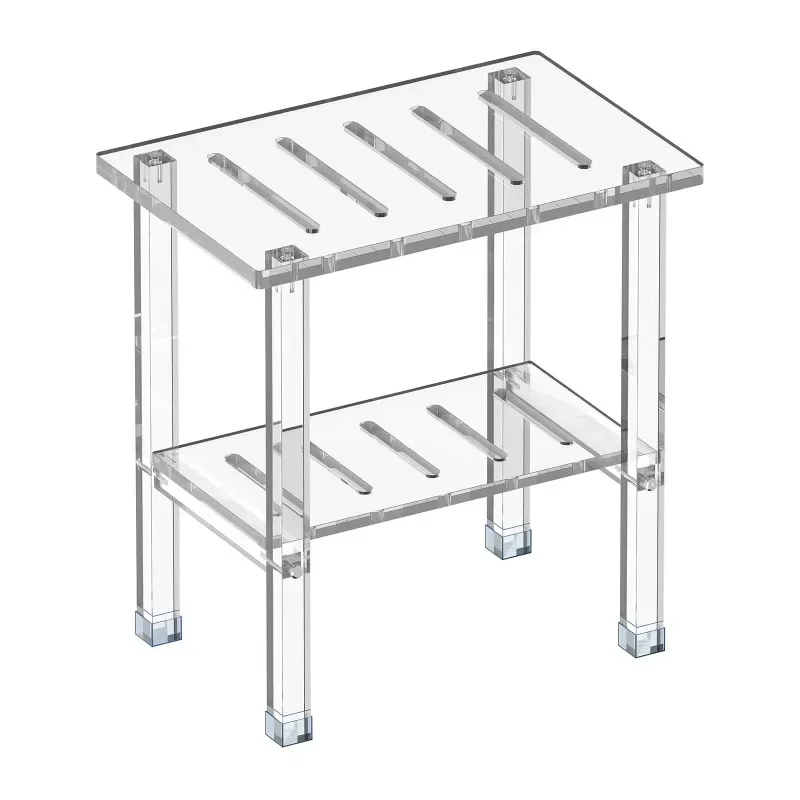 Acrylic shower stool with storage rack bathroom non-slip