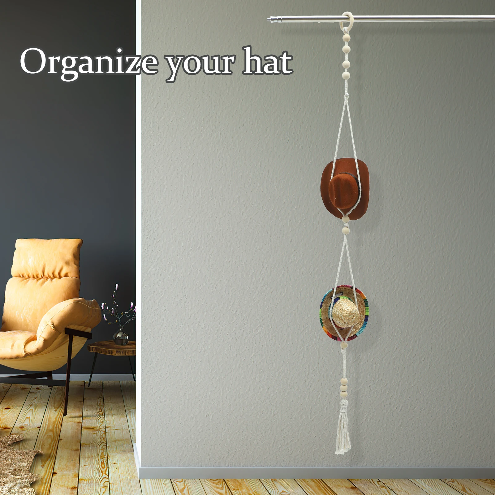 

Hat Storage Rack Hats Organizer Holder Lace Cotton Rope Macrame Hanger Holders Travel