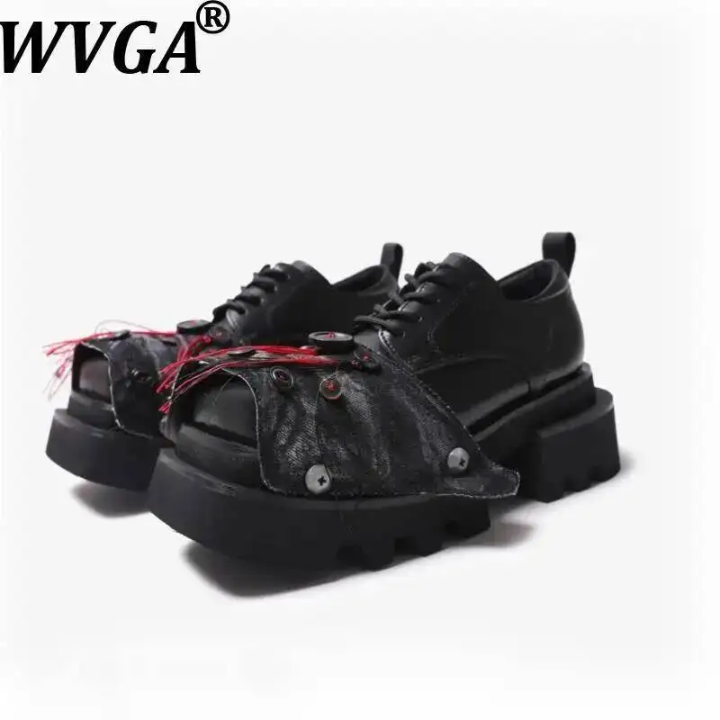 WVGA Spring Summer New Men's Dark Style Thick-Soled Derby Shoes Unisex Denim Button Tassel Niche Chic Casual High Street W25168