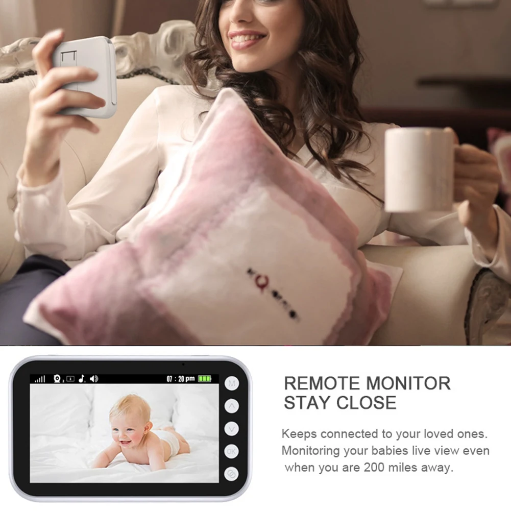 Video Baby Monitor, Baby Caregiver, 4.3 Inch IPS Screen Baby Camera Monitor Lullaby Feeding Alert Durable Easy To Use , EU Plug