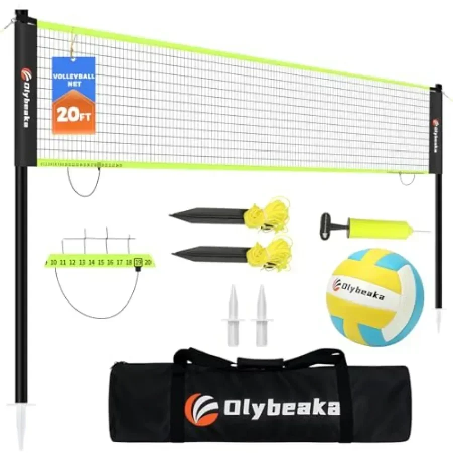 

Portable Outdoor Volleyball Net Set for Backyard Beach with Adjustable Poles, Soft PU Volleyball Pump, Carry Bag and Durable An
