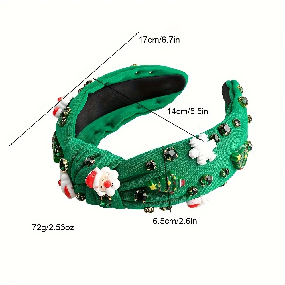 Holiday Christmas Headband - Wide ligature design, sparkling rhinestones, Santa Claus and snowflake pattern