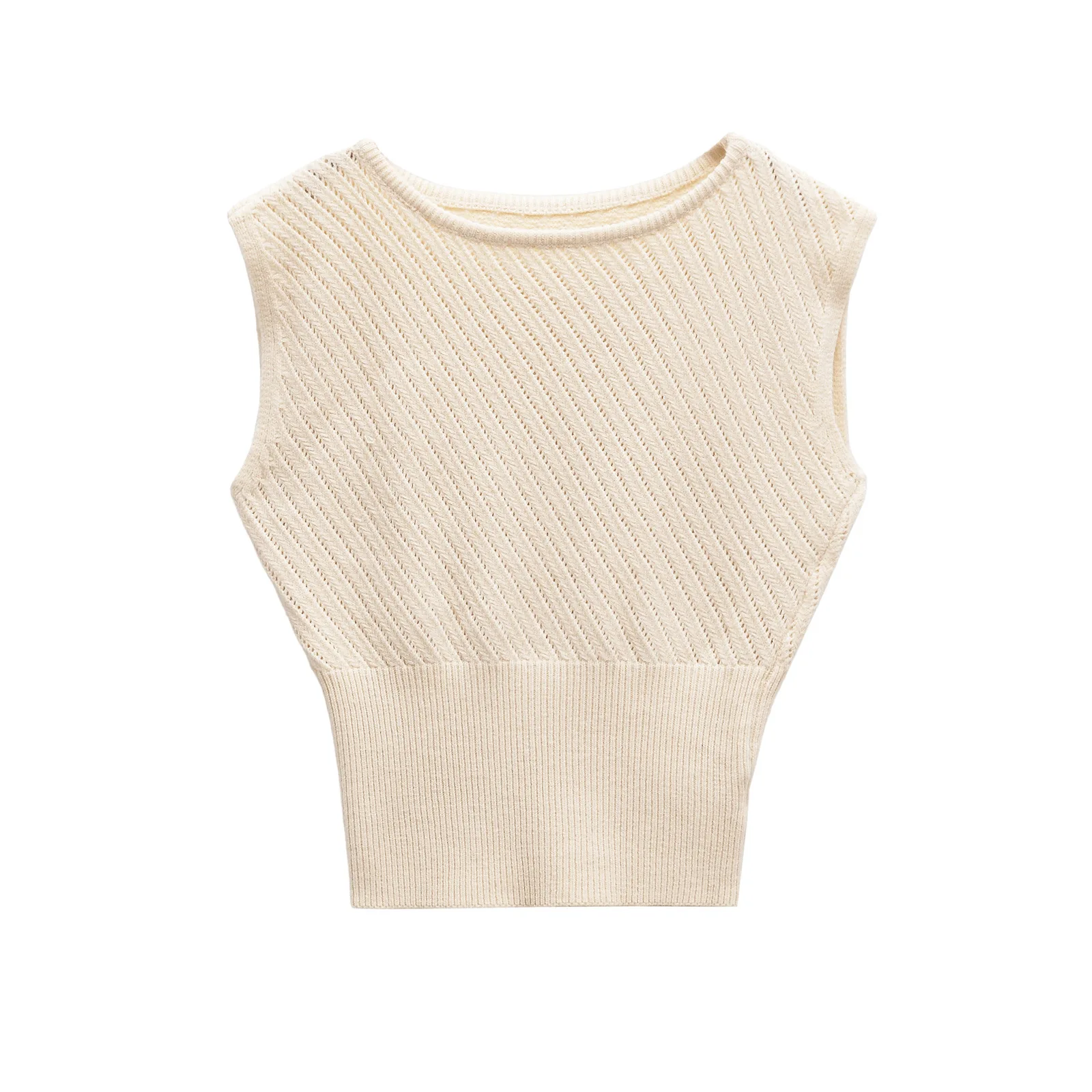 

ZBZA Women Simple Knitted Vest Slim-fit Round Neck Sleeveless Elastic Hem Solid Color Casual Pullover Spring Summer New Chic Top