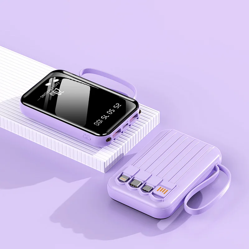 Mini Large Capacity Built-in Cable Power Bank 20000mAh Fast Charging Digital Display Portable Shared Mobile Power Source