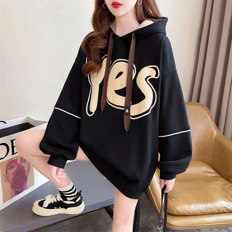 여성용 레터 프린팅 후드티, 저렴한 청소년 의류, 드롭쉬핑, 에모 플리스 여성 후드탑, 텍스트 포함