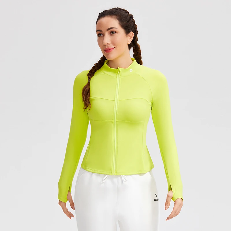 

Women's Winter Sports Jacket Slim Fit Long Sleeve Yoga Tops With Thumb Holes Nylon Gym Fitness Jackets Workout Sweatshirts