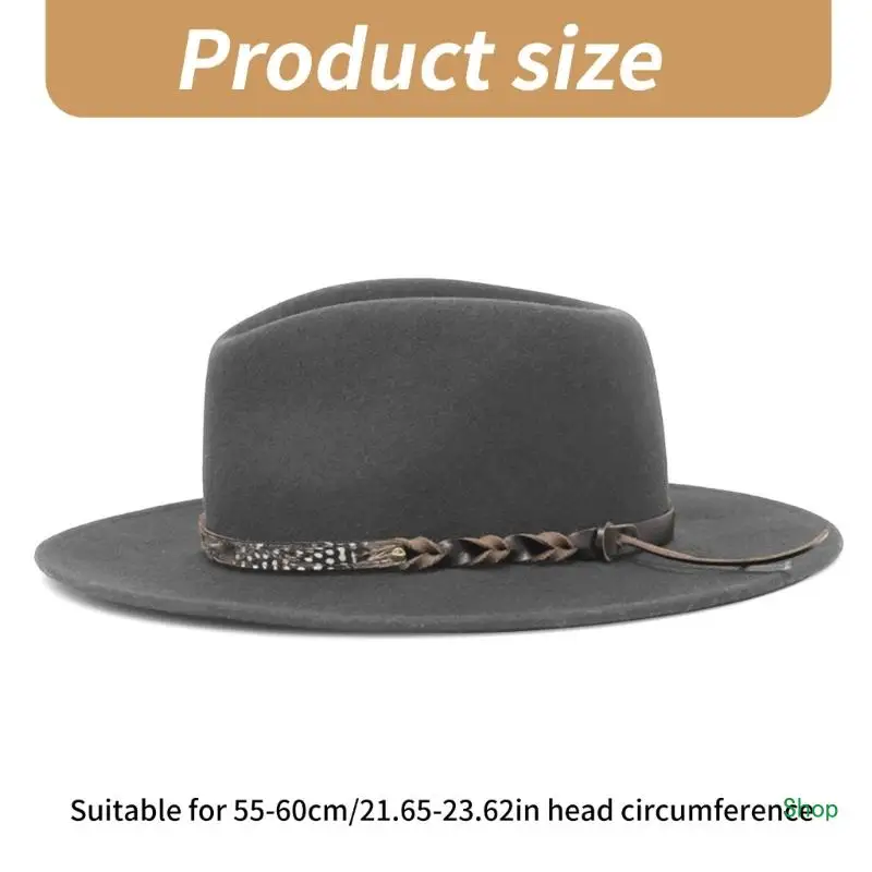 Dropship Elegant Leather Belt Hat Cosplay Costume All Matching Fedoras Hat Stage Performers Top Hat Adult Winter Warm Wool Hat