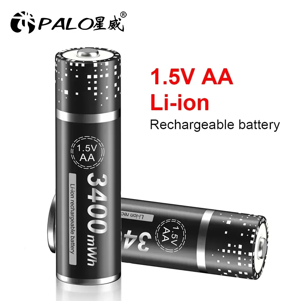 Black 1.5V AA Lithium ion Battery 3400mWh High capacity aa Li-ion Rechargeable Batteries For mp3 clocks toy car remote control