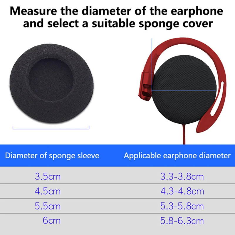 10Pcs Thick Foam Earpads Cushions Ear Pads 3.5/4.5/5.5/6cm for Earhook Round Headphone