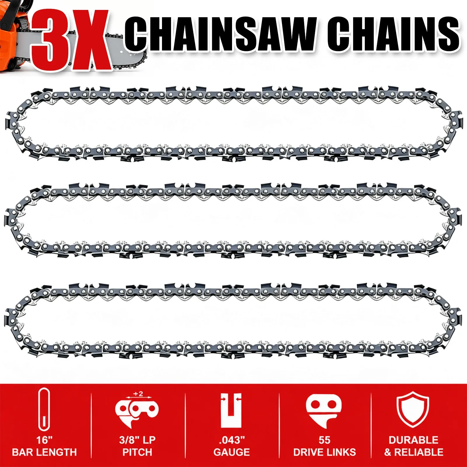 3x Chainsaw Chains 16 Inch Fits STIHL MS170 MS171 MS180 MS181 3/8 LP .043 55DL