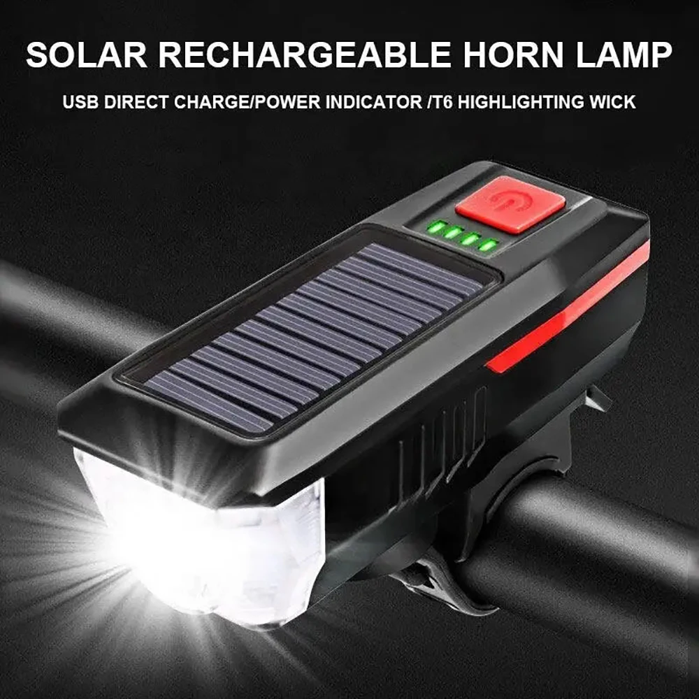 3 Modes Solar Bicycle Front Light With Horn USB Rechargeable Led Mountain Bicycle Lamp Bell Headlight Bike Light