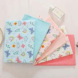 Cotton Fabric for Sewing, Patchwork Cloth, Quilting, Scrapbook, DIY Handmade Material, Blue Butterfly, Rainbow, Dot Print