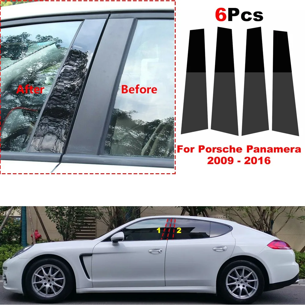 

4Pcs Car Door Window Pillar Posts Trim Covers Sticker for Porsche Panamera 2009 2010 2011 2012 2013 2014 2015 2016 BC Column Sti