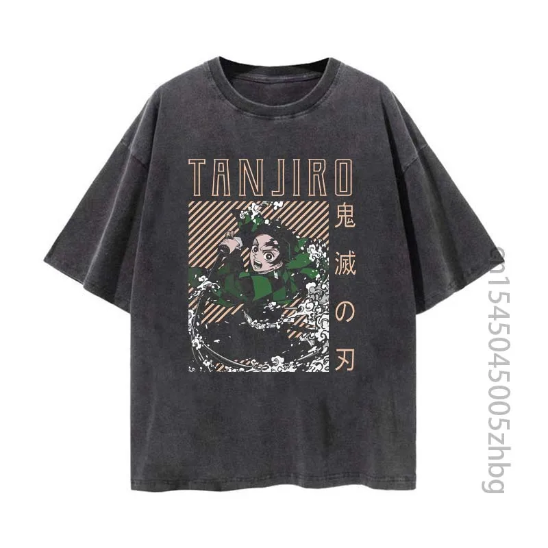 Tanjiro Demon Slayer  Anime Woman Shirt Streetwear Harajuku Vintage Distressed Tshirt Manga Graphic T Shirt Men Tops Tees