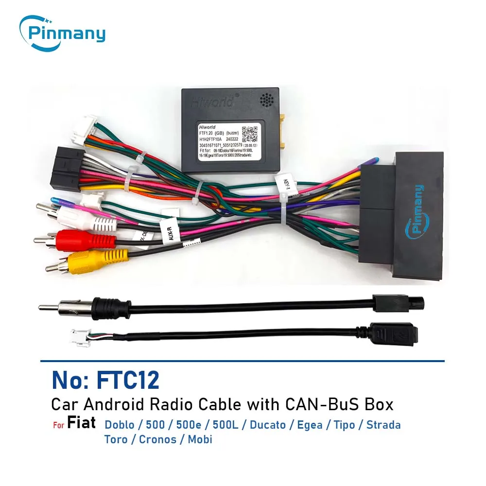 Cabo de rádio automotivo ftc12, conector de chicote de fios de alimentação, adaptador can bus para fiat doblo 500 ducato egea strada toro argo cronos mobi