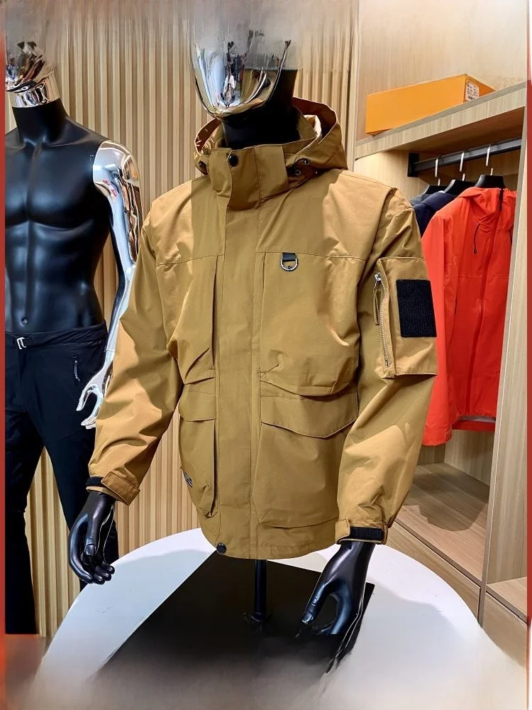 

Outdoor Men's Windproof Multi-ket Workwear Jaet New Fall Winter Faion Stand Fit Long Sve Hooded Youth ular