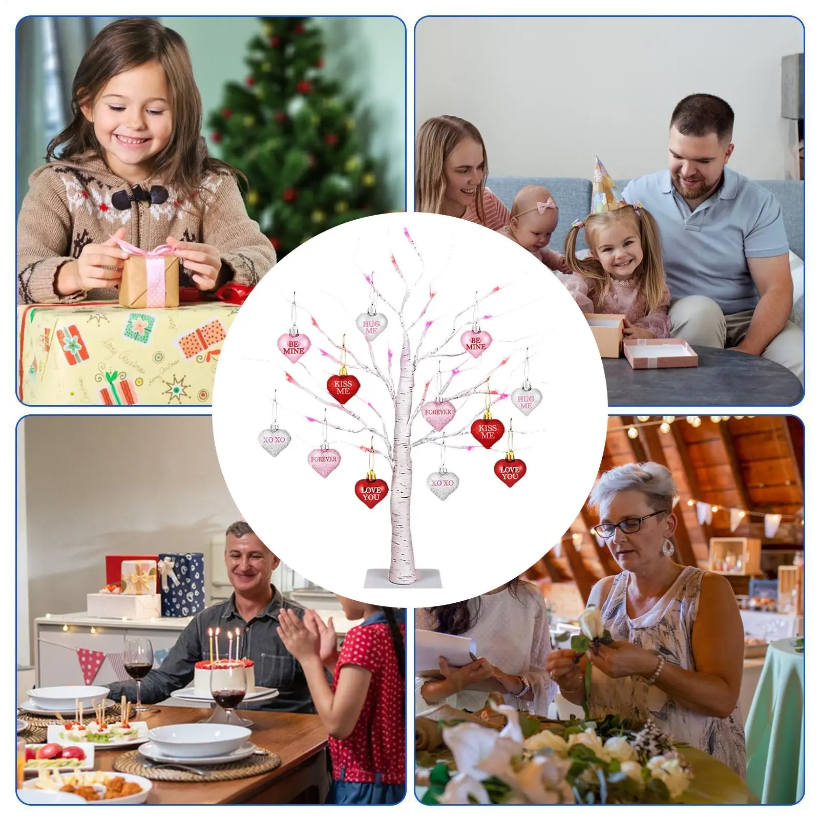 

Valentines Day Lighted Birch Tree 24 Inch USB And Battery Operated Festive Decorations With Heart-Shaped Ornaments Lighted Birch