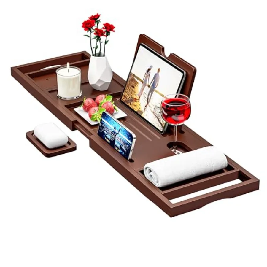 

Premium Bamboo Bathtub Caddy Tray - Bath Tray - Bath Tub Tray Table for Bathtub - Expandable Size Fits Most Bath Tubs - Brown