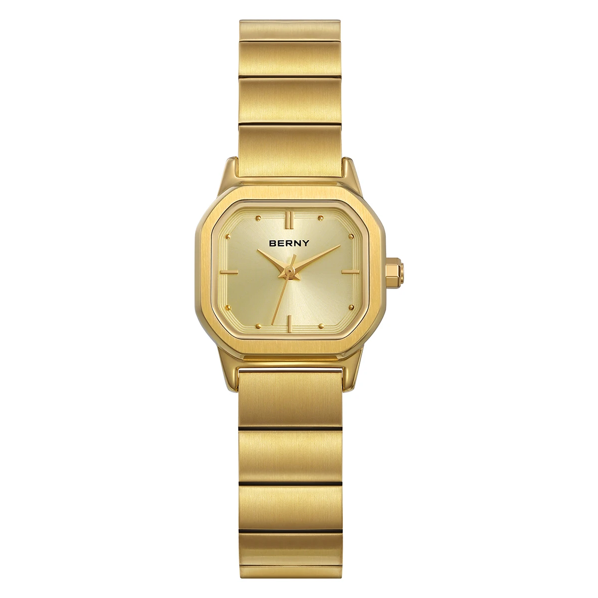 BERNY Women's Watches Gold Full Stainless Steel Square Quartz Watch for Women Simple Small Dial Ladies Dress Wristwatch