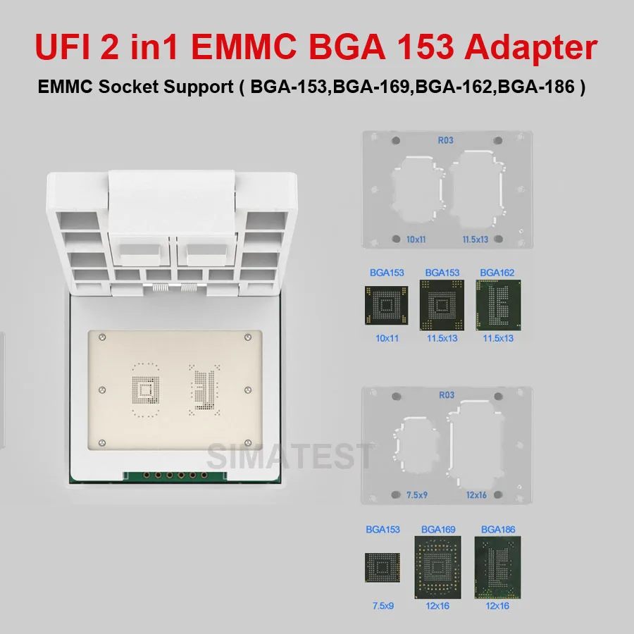 2025 New Upgrade Version UFI BOX 2 in 1 eMMC / eMCP Socket (169-FBGA,153-FBGA,162-FBGA,186-FBGA)  Socket Adapter