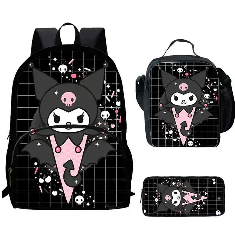 Cartoon Kuromi Child Backpack with Front Pocket,Lunch Bags,Pencil Bags for Aged 5-10  Cartoon Backpack Boys and Girls,Best Gift