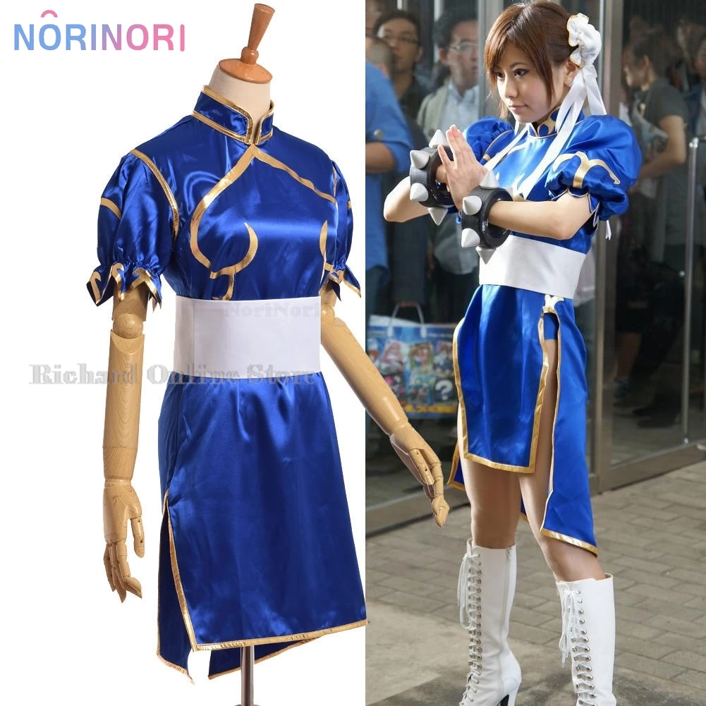 

SF Street Cosplay Chun-Li Fighter Cheongsam Qipa Wig Dress Sets Women Sexy Halloween Carnival Party Show Costumes Black Blue Set