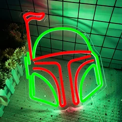 Boba Fett Helm Neon Borden Voor Muur Decor Star War Thema Dimbare Led Lights Gamer Kamer Decoratie Usb Power Acryl Wandlamp