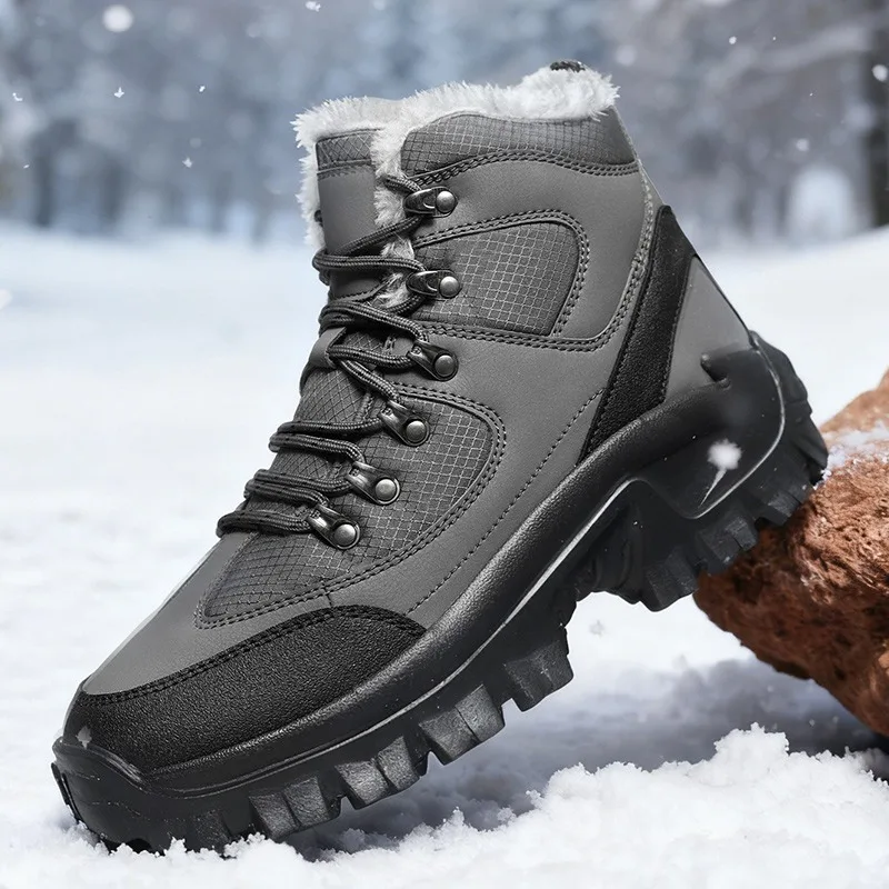 

Thick Warm Mens Winter Snow Boots Waterproof Slip Resistant Casual Cotton Shoes Faux Fur Lined Outdoor Boots