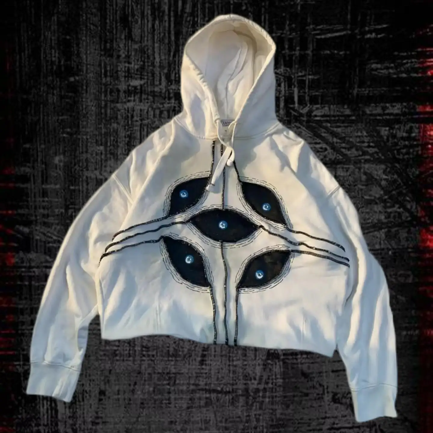 Y2k 2024 New Retro Dark Embroidered Eye Pattern Hoodie Gothic Harajuku Loose Y2k Pullover Hooded Sweatshirt Demon Slayer