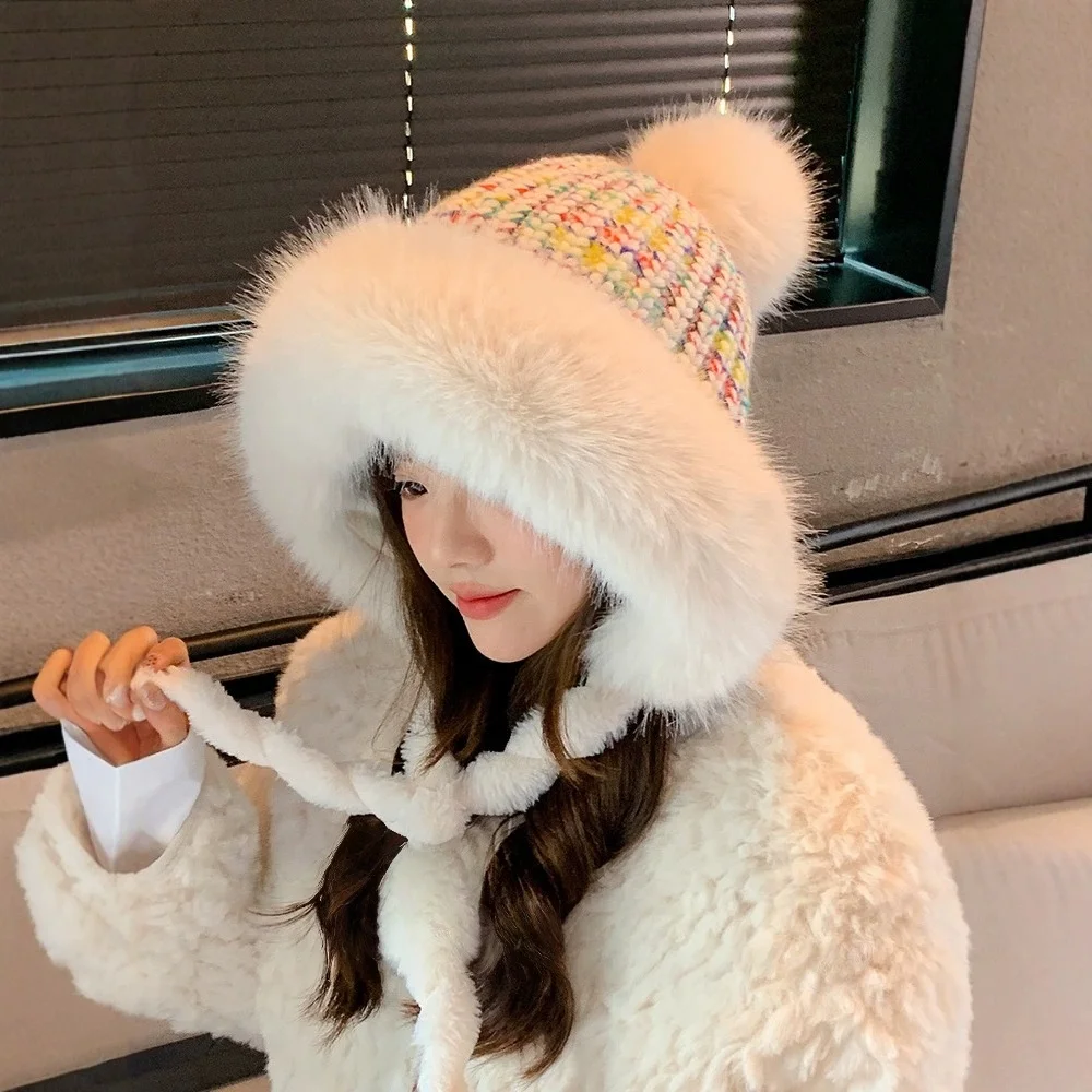 

Женская универсальная зимняя шапка-бини с помпоном, теплая и уютная вязаная шапка с ушками