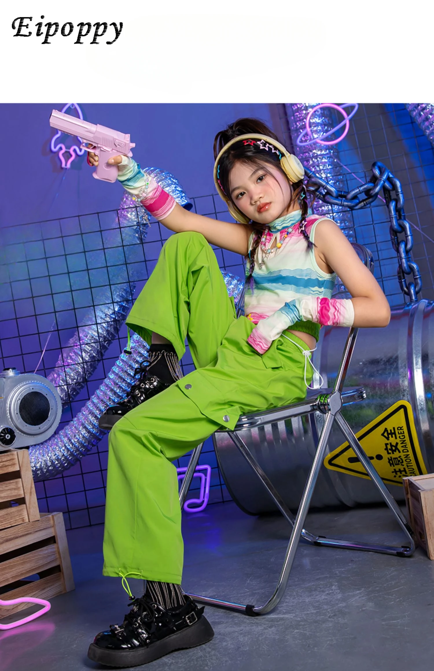 女の子のジャズダンスコスチューム、子供のストリートスーツ、ヒップホップクールなハンサムな服、ファッショナブル