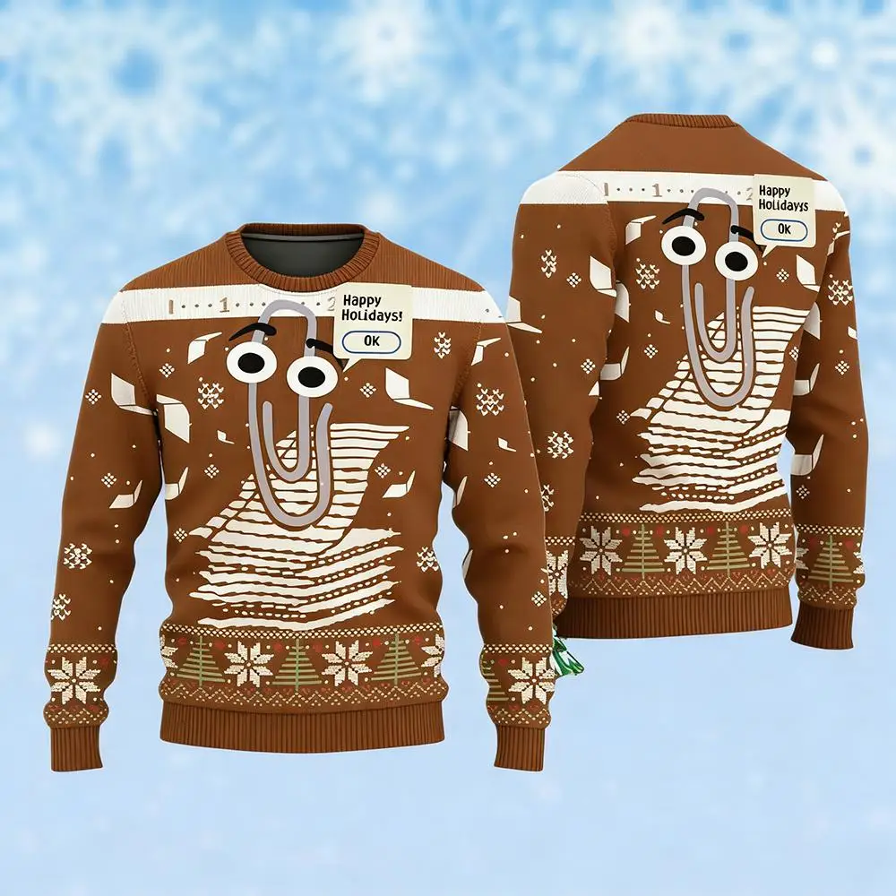 مضحك لطيف مشبك ورق قبيح عيد الميلاد سترة الرجال النساء شخصية ثلاثية الأبعاد طباعة البلوز سترة مهرجان فريد طويلة الأكمام بلايز