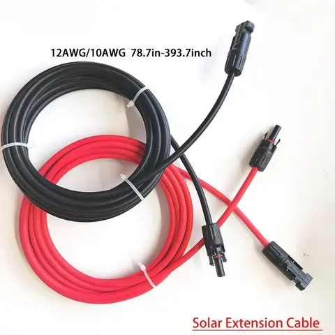 Solar Panel Cable Wire Extension PV Cable DC Rated 2.5mm² 4mm² 6mm² 12AWG 14AWG 10AWG with Solar Connectors Plugs